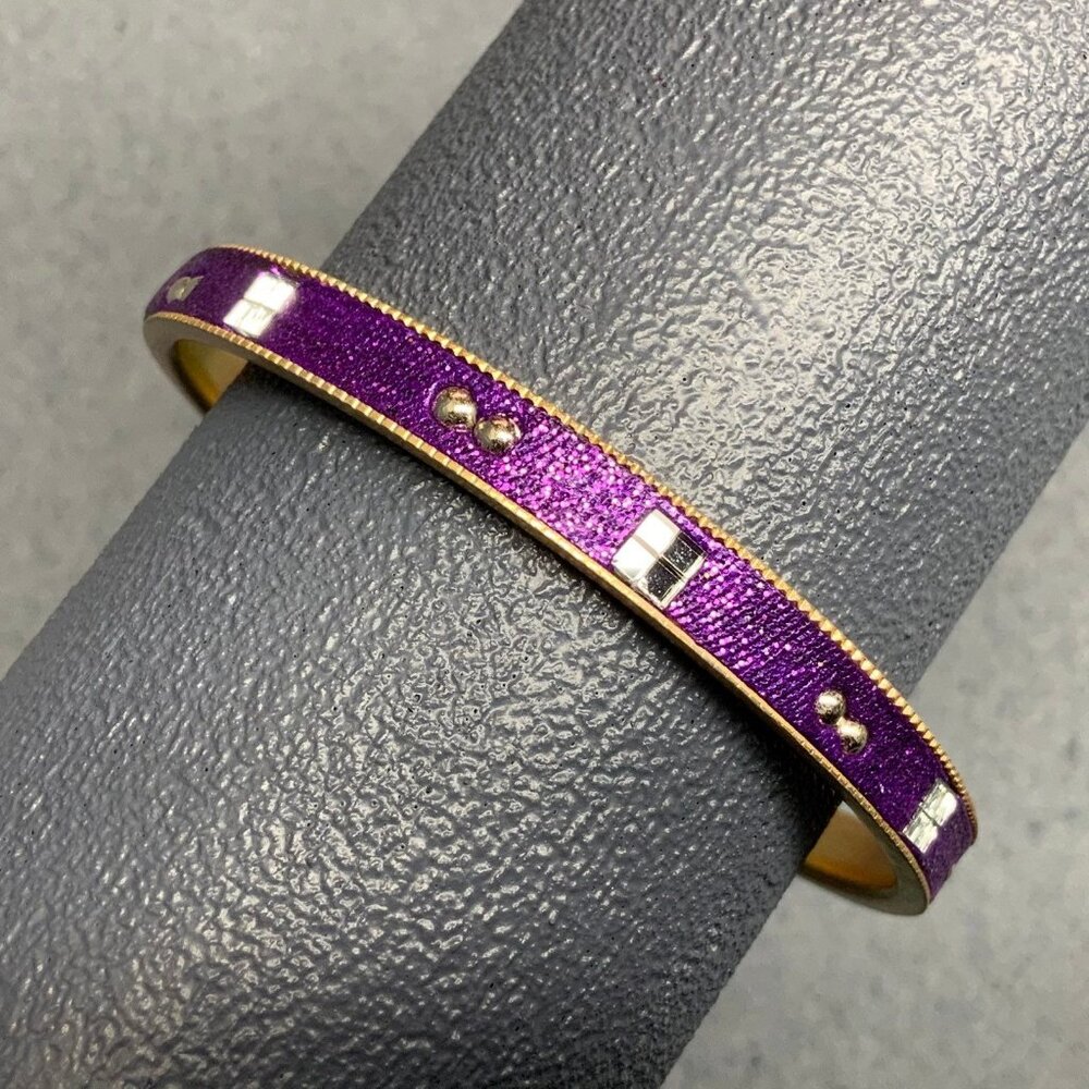 Exotic Purple Bangle Bracelet 3 In Gold Silver Mirror Sparkle Bead Retro Vintage